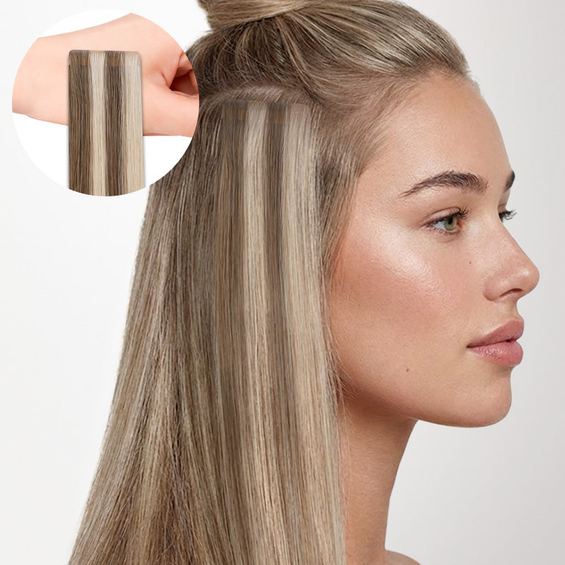 Golden Blonde Highlights (8B/60B) Invisi Edge Tape-Ins 50g_100% Remy Human Hair.