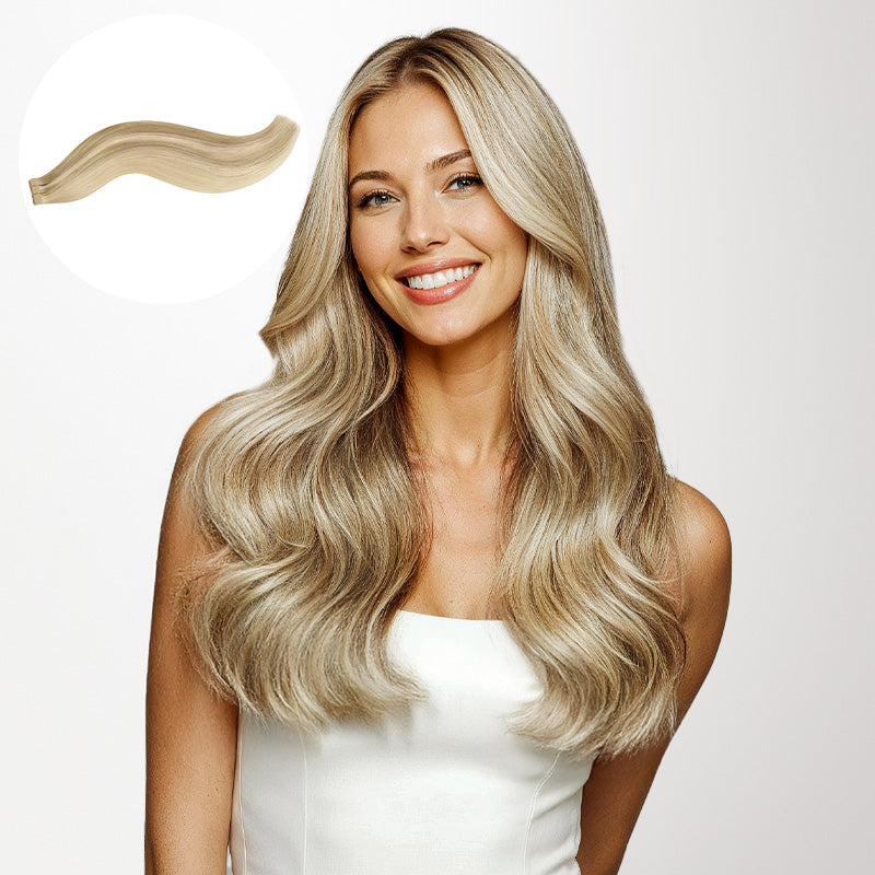 Light Blonde Highlights (16/22A) Invisi Edge Tape-Ins 50g-100% Remy Human Hair.
