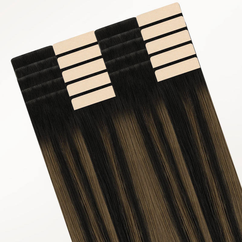  Natural Black Balayage (1B/6/1B) Invisi Edge Tape-Ins 50g-100% Remy Human Hair.