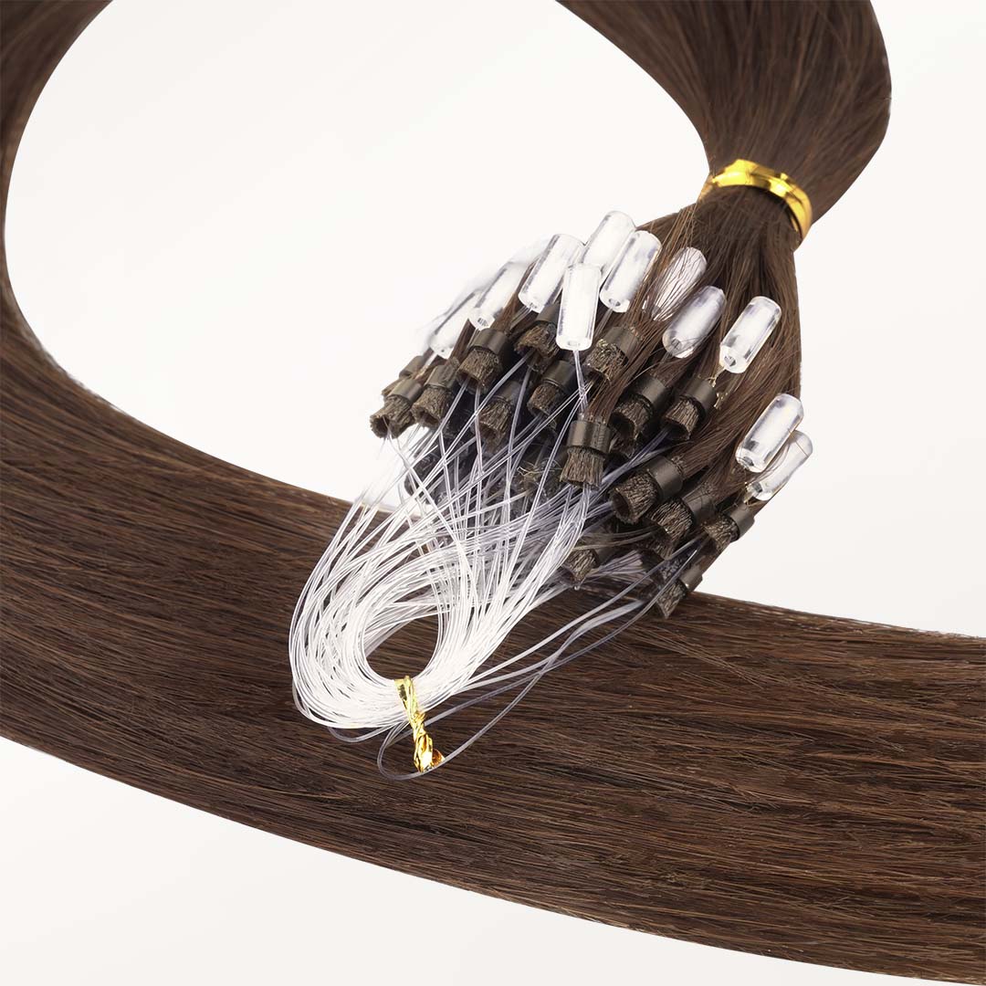 Chocolate Brown (4A) Micro Link Tip Hair Extensions – 100% Remy Human Hair by GOO GOO Hair.