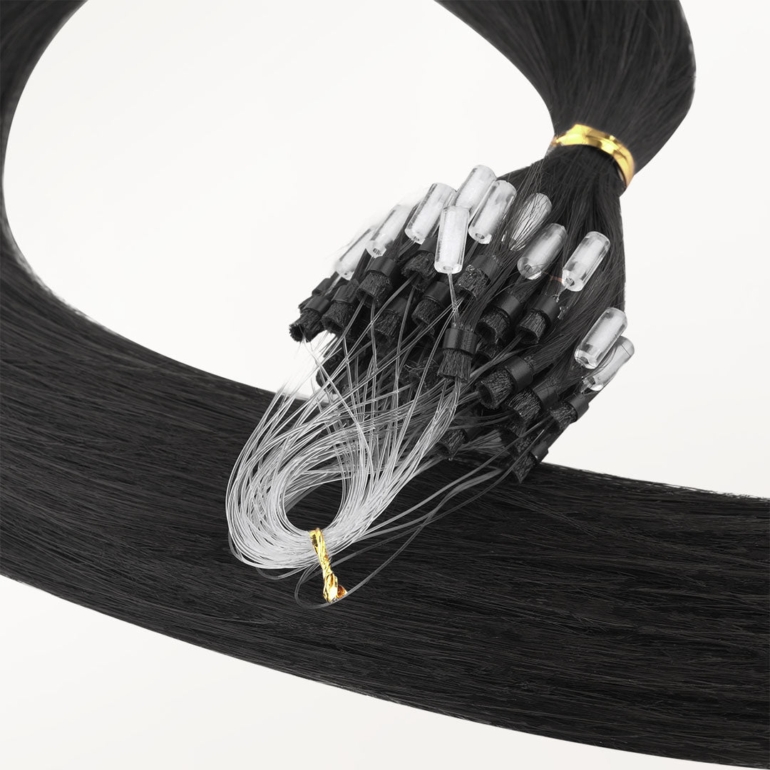Natural Black (1B) Micro Link Tip Hair Extensions – 100% Remy Human Hair by GOO GOO Hair.