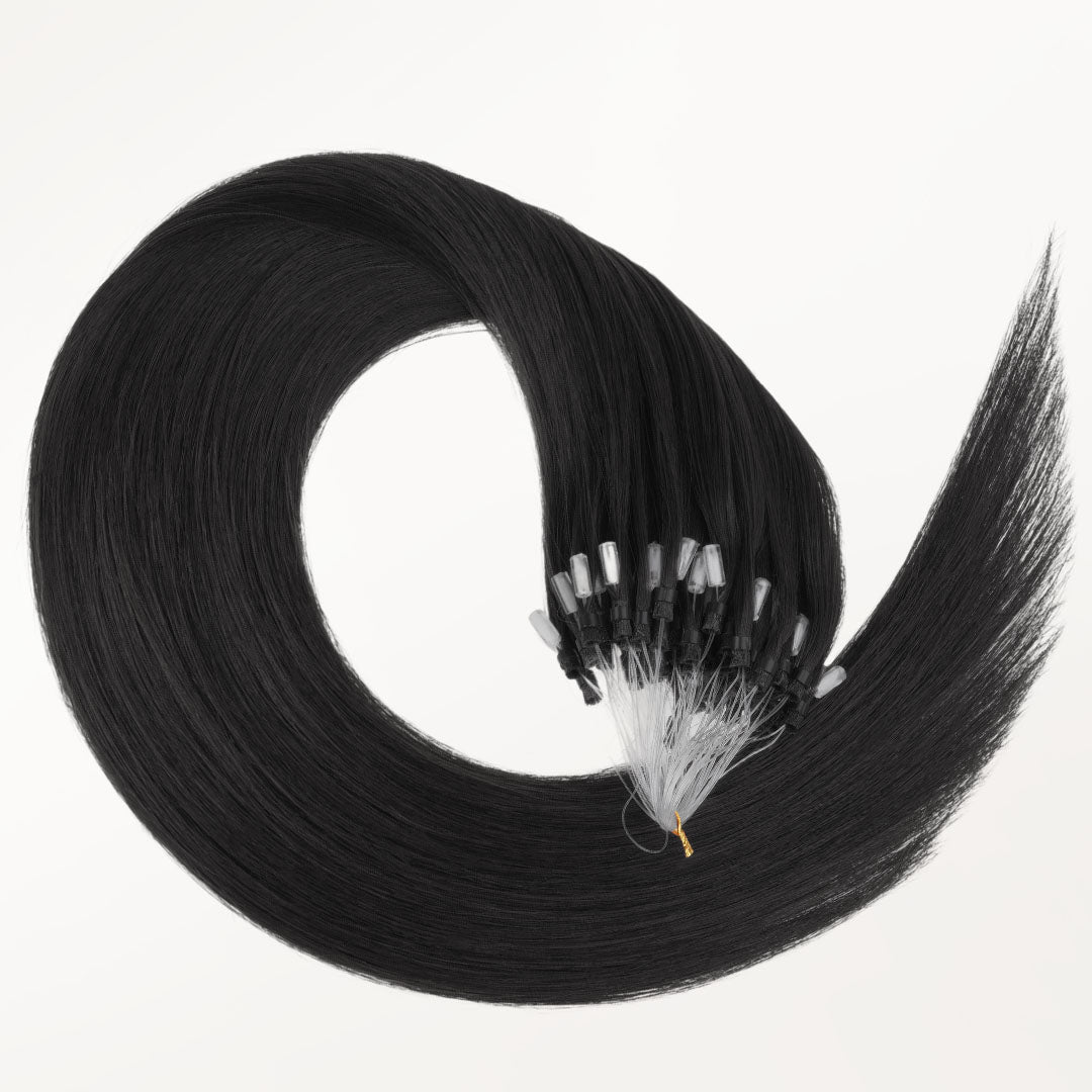 Natural Black (1B) Micro Link Tip Hair Extensions – 100% Remy Human Hair by GOO GOO Hair.