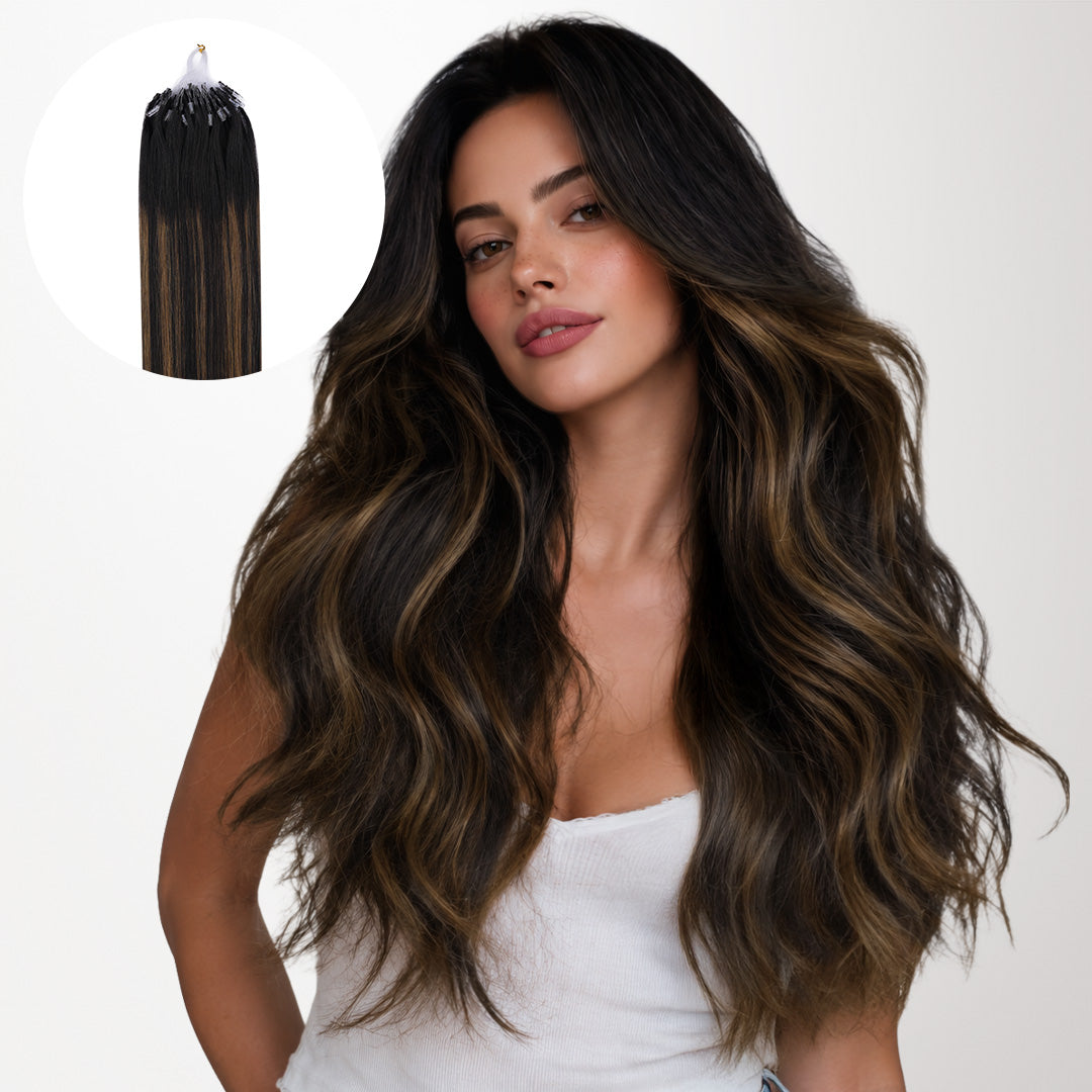  Natural Black Balayage (1B/6/1B) Micro Link Tip Hair Extensions-100% Remy Human Hair.
