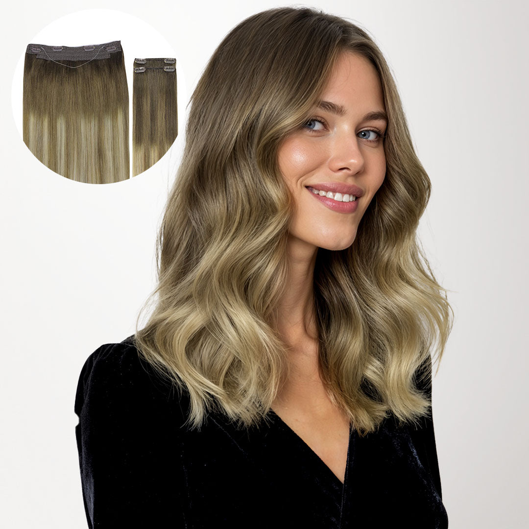 Bleach Blonde Balayage (3/8/613) Pro & Wire Hair Extension (70g-140g)-100% Remy Human Hair.