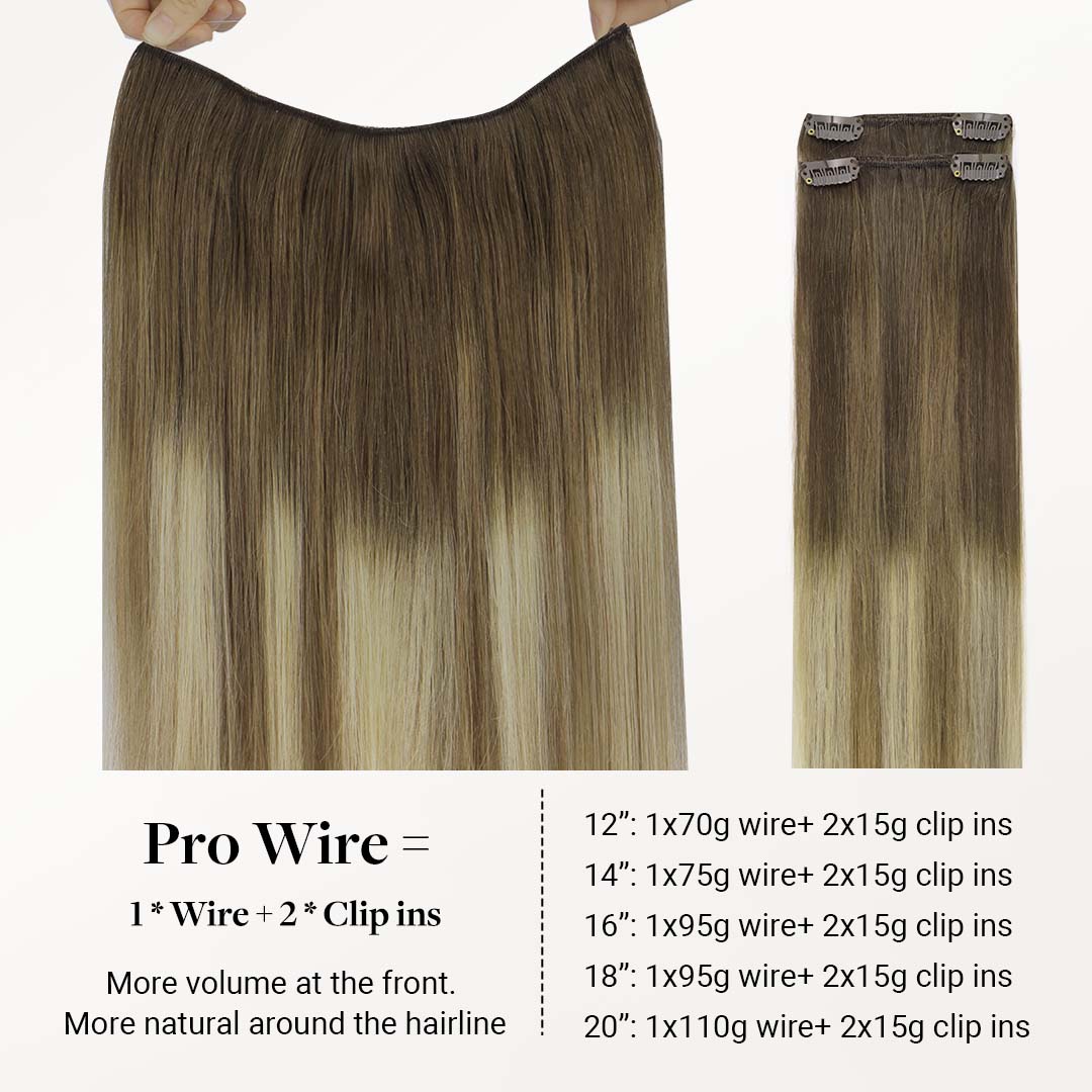 Bleach Blonde Balayage (3/8/613) Pro & Wire Hair Extension (70g-140g)-100% Remy Human Hair.