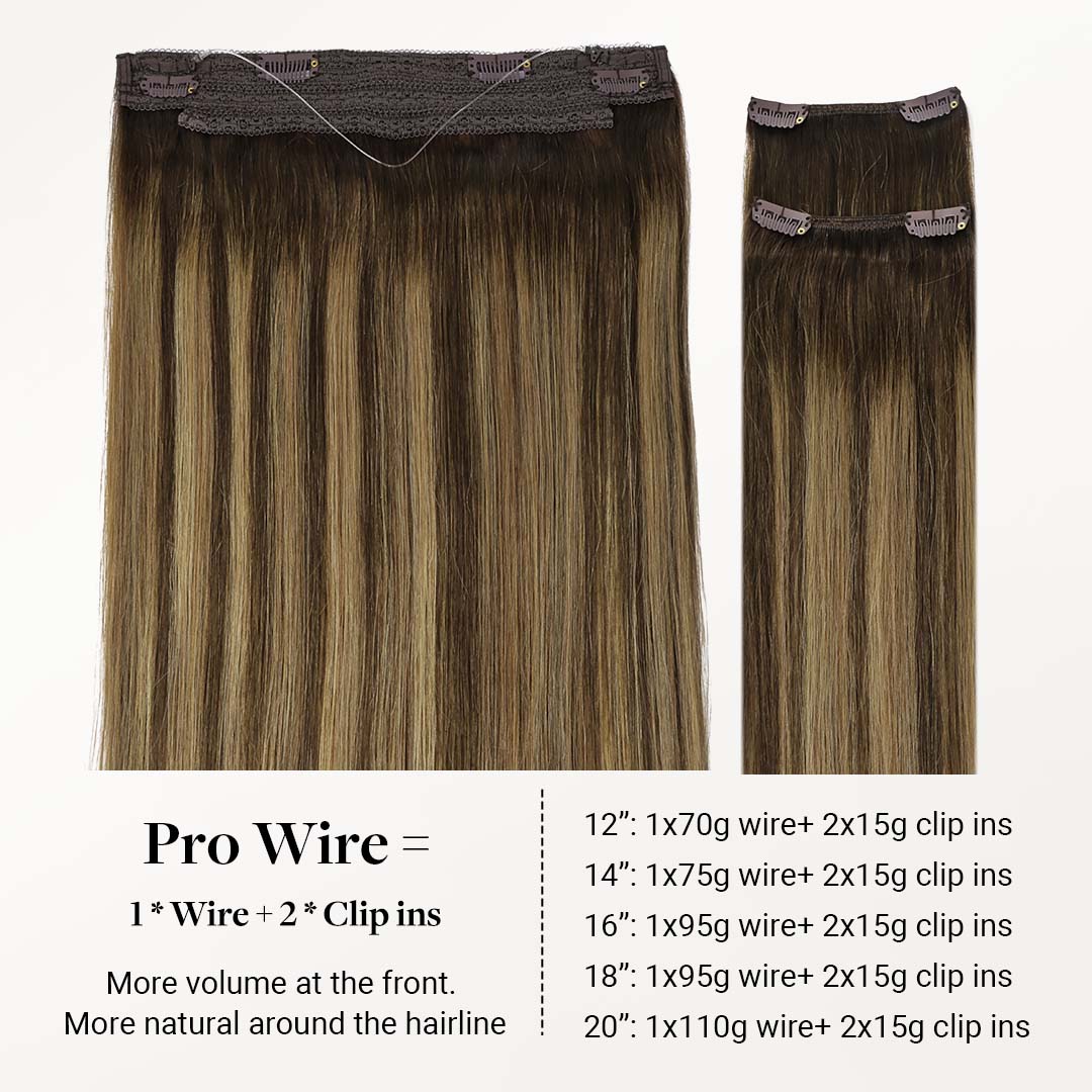 Caramel Blonde Balayage (4/27/4) Pro & Wire Hair Extension (70g-140g)-100% Remy Human Hair.