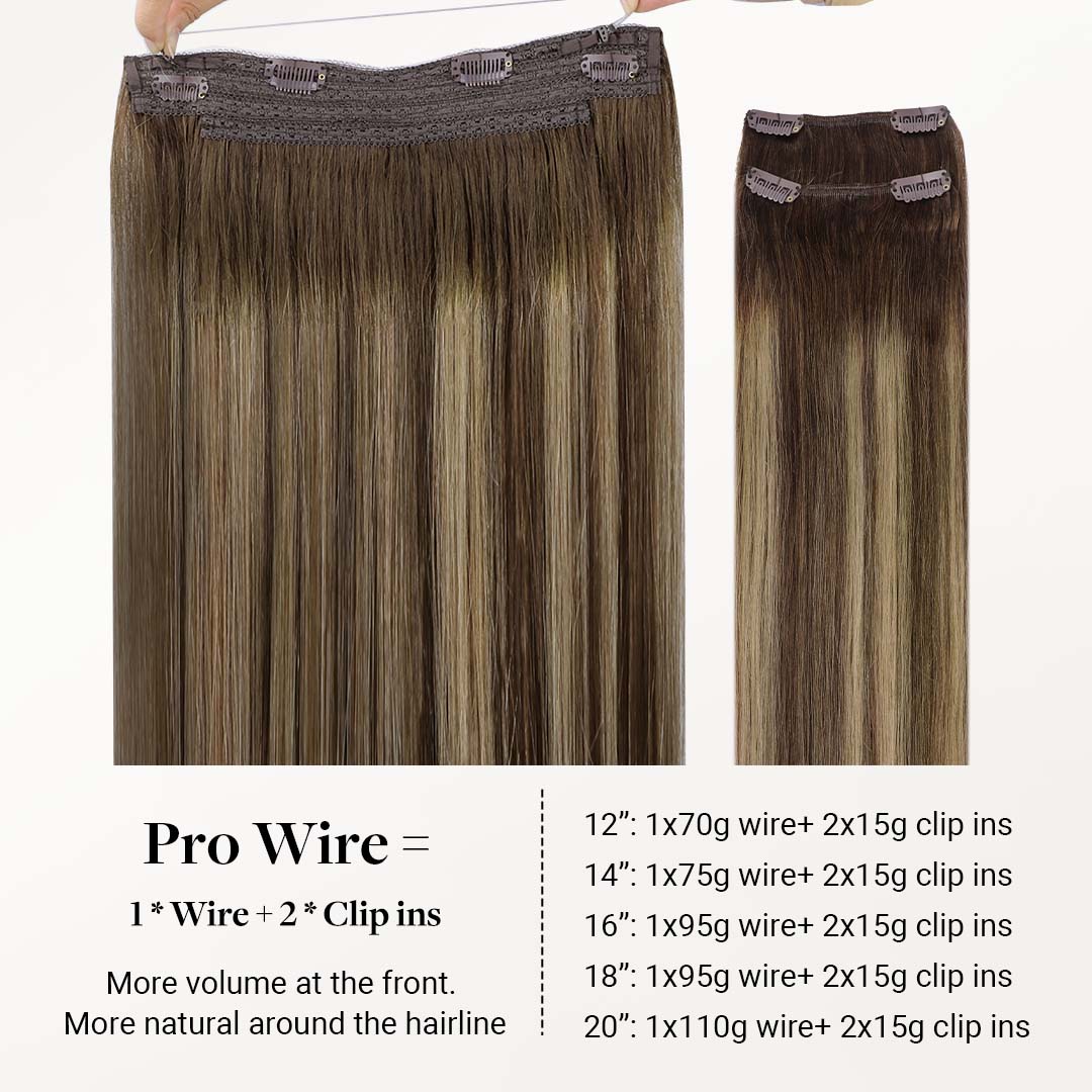 Honey Blonde Balayage (4/26/4) Pro & Wire Hair Extension (70g-140g)-100% Remy Human Hair.