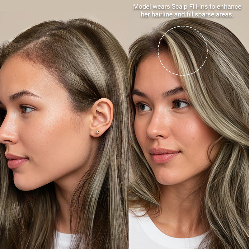 Golden Blonde Highlights (8B/60B) Scalp Hair Fill-Ins (30g-39g)_100% Remy Human Hair.