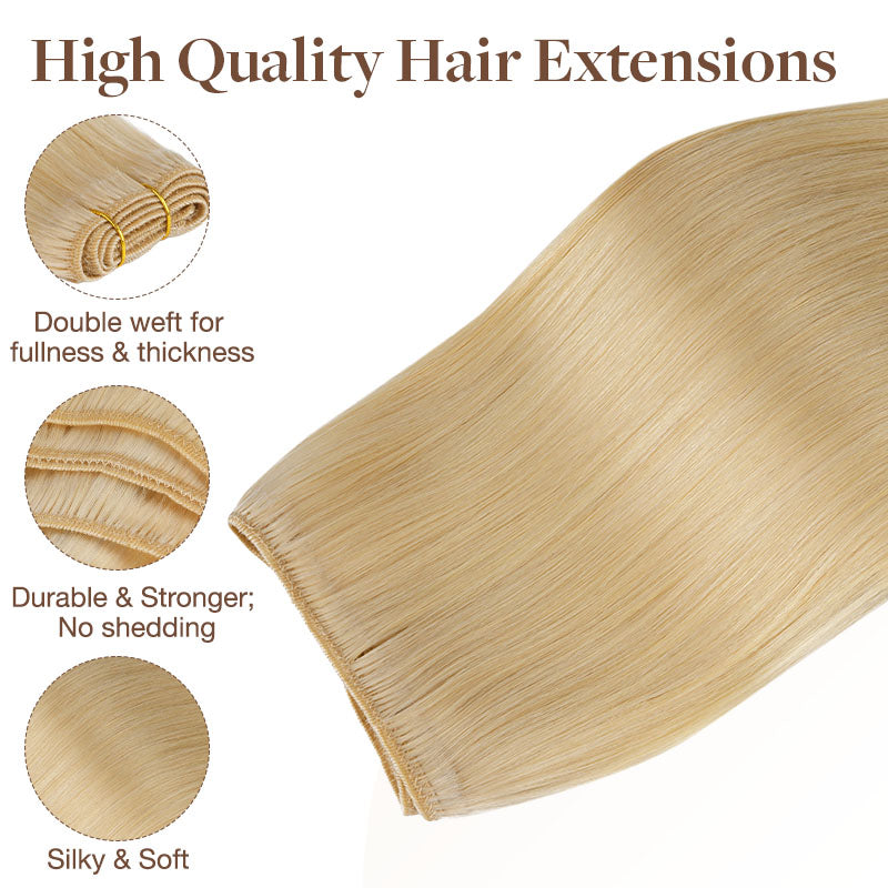  Golden Blonde Highlights (8B/60B) Sew-In Weft Hair Extensions (80g-120g)_100% Remy Human Hair.