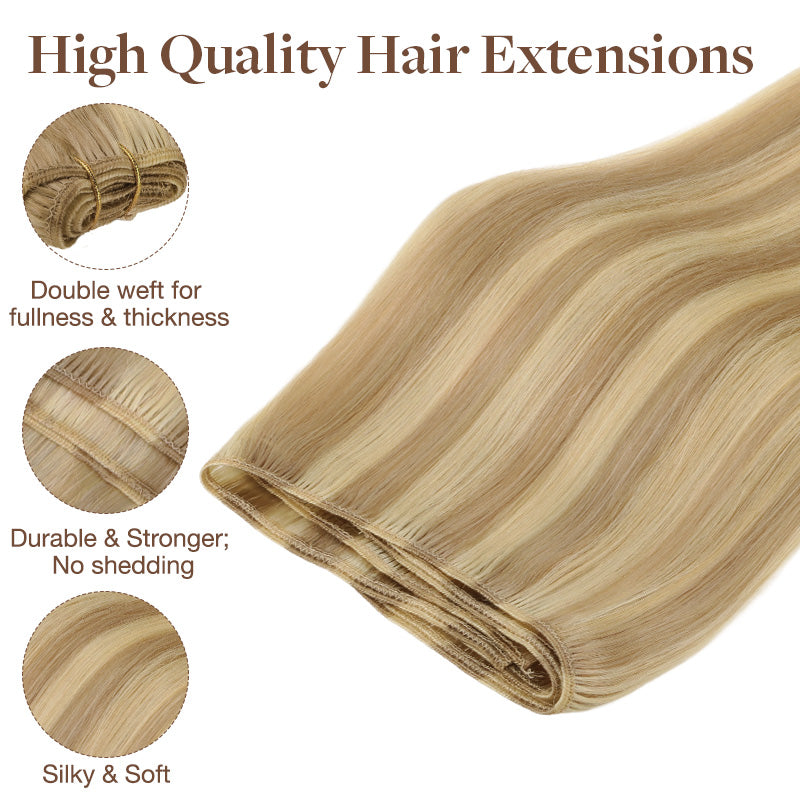 Dirty Blonde Highlights (18D/22F) Sew-In Weft Hair Extensions (80g-120g)_100% Remy Human Hair.