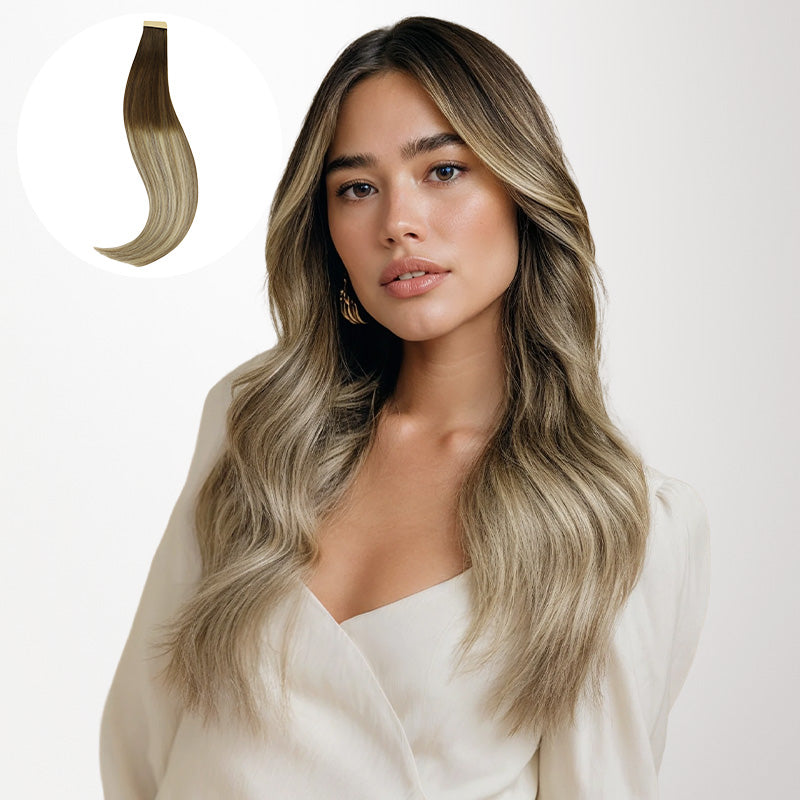 Bleach Blonde Balayage (3/8/613) Tape-Ins [Clearance]_100% Remy Human Hair.