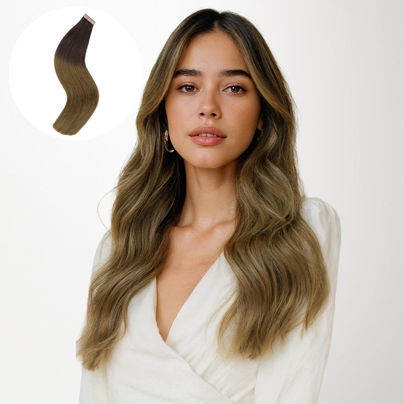 Chocolate Dip Color Melt (1D/2C/4E) Tape-Ins 50g_100% Remy Human Hair.