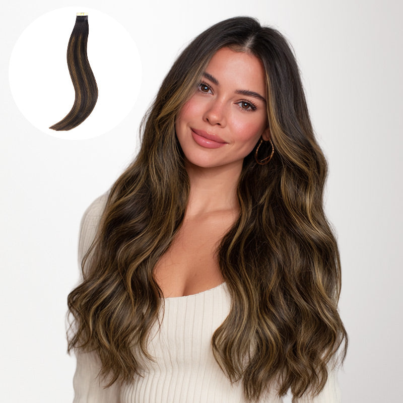 Dark Brown Balayage (2/6/2) Tape-Ins 50g-100% Remy Human Hair.