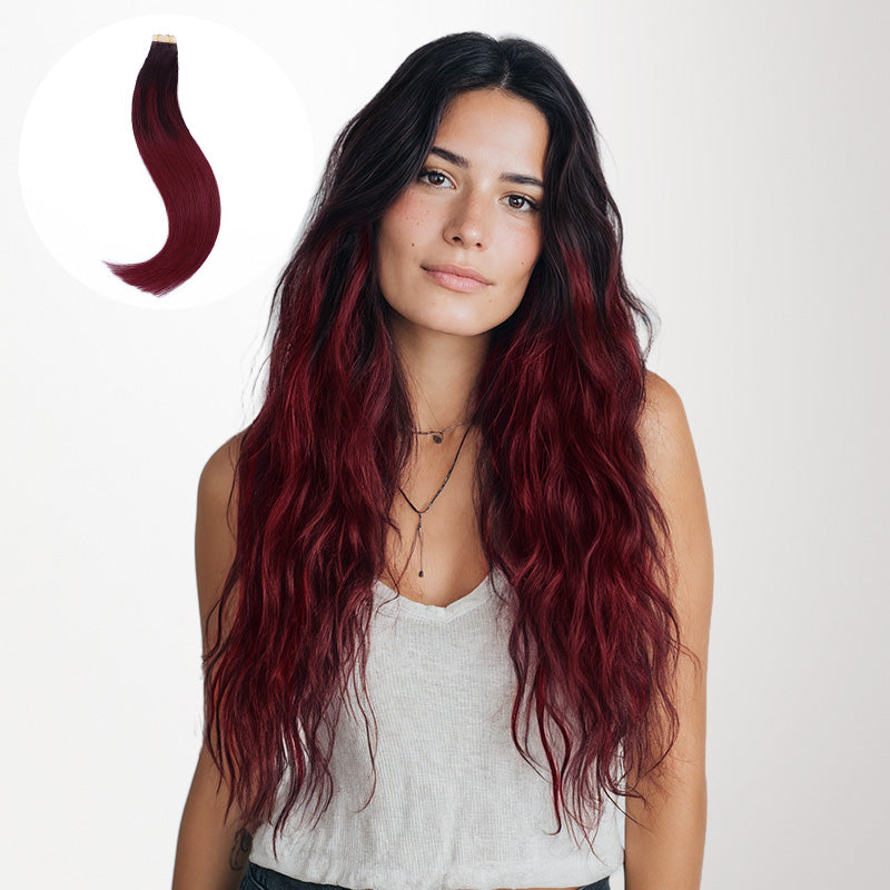 Jet Black to Red Omber (1/99J) Tape-Ins 50g [Clearance]_100% Remy Human Hair.