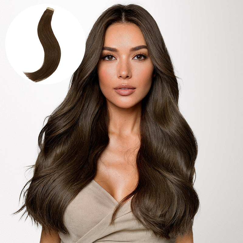 Tape-Ins Hair Extensions Brown Tones_100% Remy Human Hair.