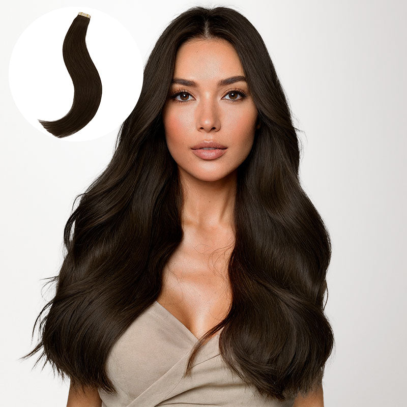  Chocolate Brown (4A) Silky Straight Tape In Hair Extensions 50g_100% Remy Human Hair.