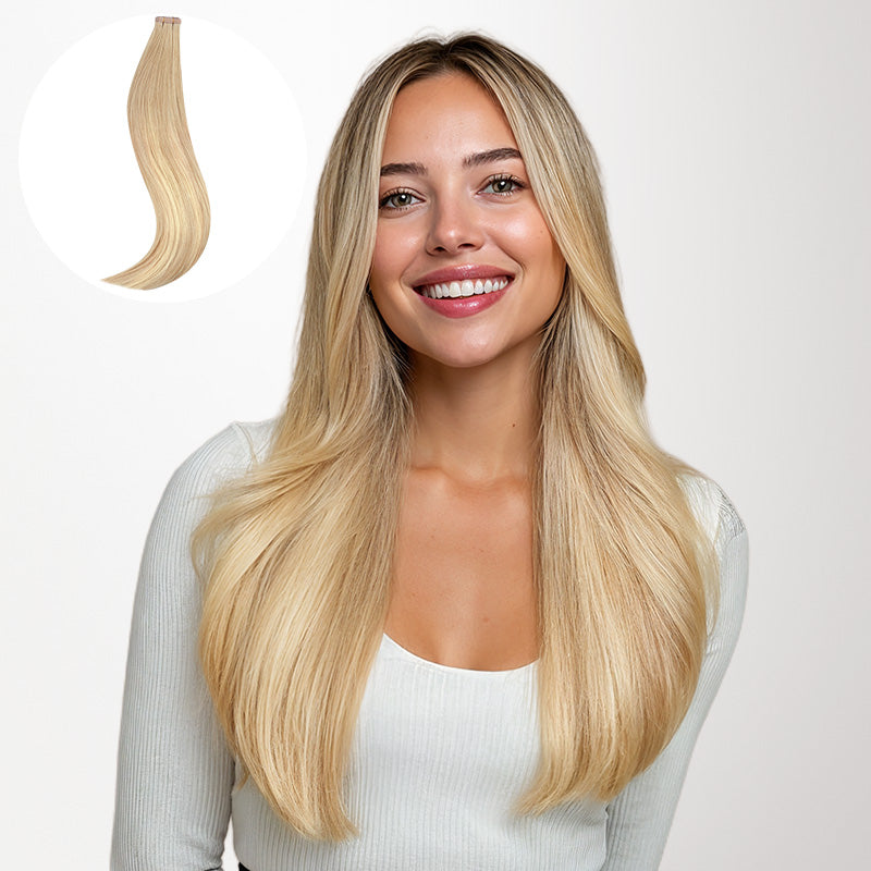 Pearl Ash Blonde Highlights (18AT60A) Tape-Ins 50g_100% Remy Human Hair.