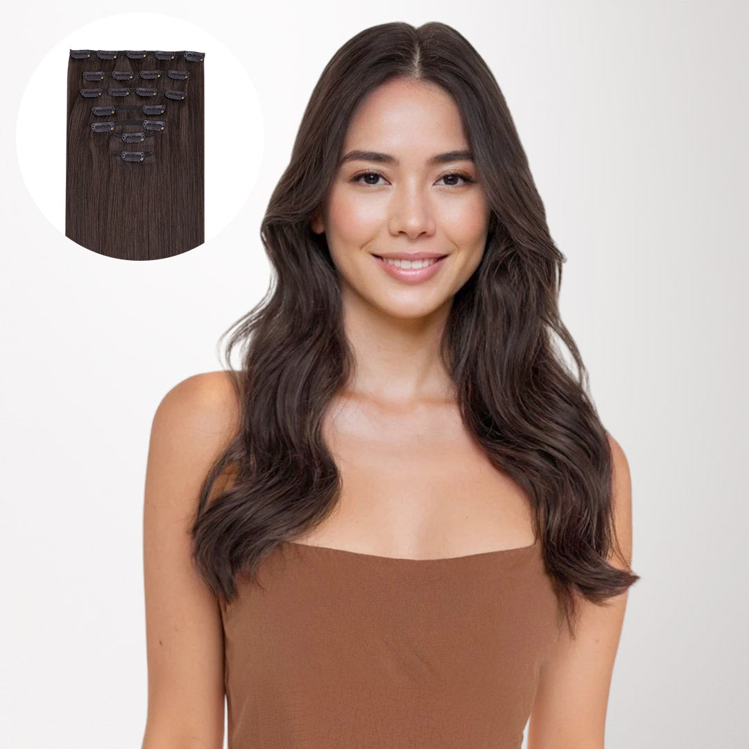 Light Brown (2A) Classic Clip-Ins (150g-170g)_100% Remy Human Hair.