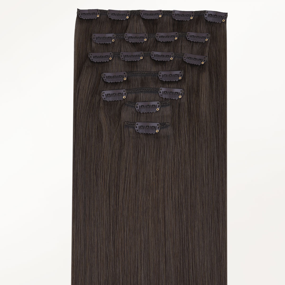Mocha Brown (1C) Classic Clip-Ins (150g-170g)_100% Remy Human Hair.