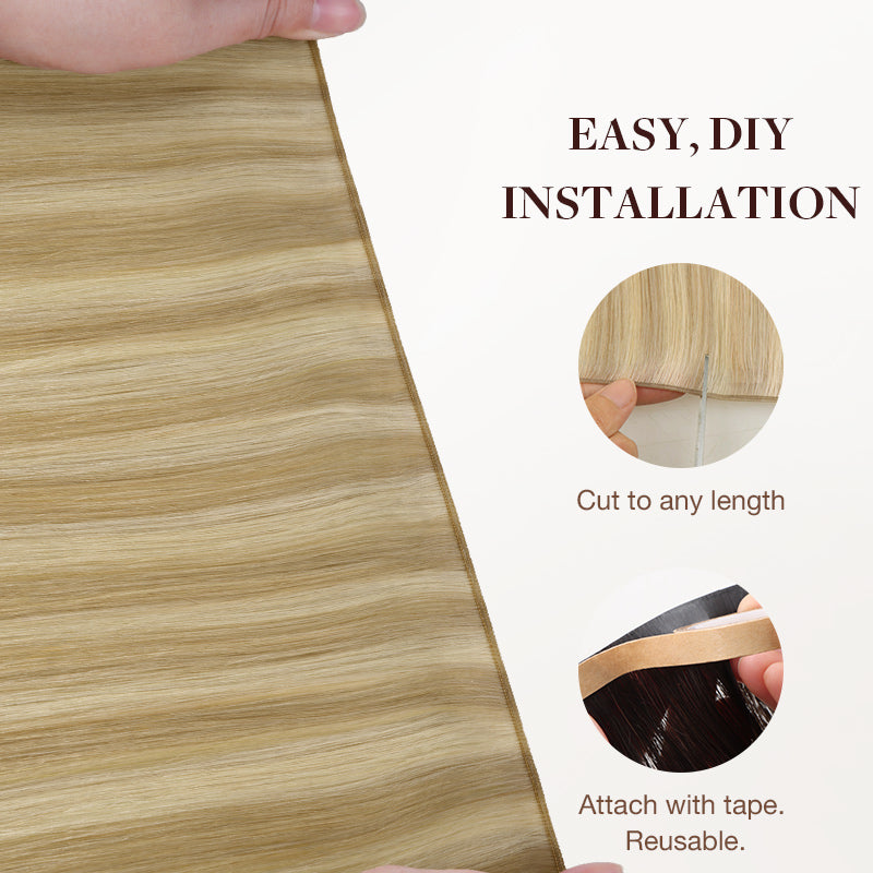 Light Blonde Highlights (16/22A) Thick Genius Tape Weft Hair Extensions 100-120g_100% Remy Human Hair.