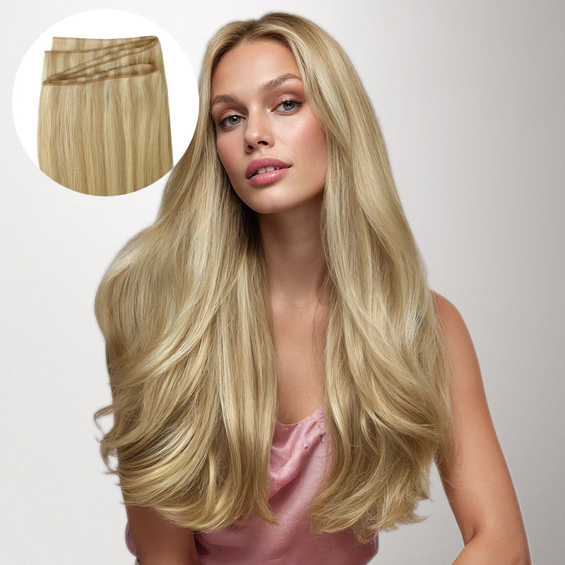 Light Blonde Highlights (16/22A) Thick Genius Tape Weft Hair Extensions 100-120g_100% Remy Human Hair.