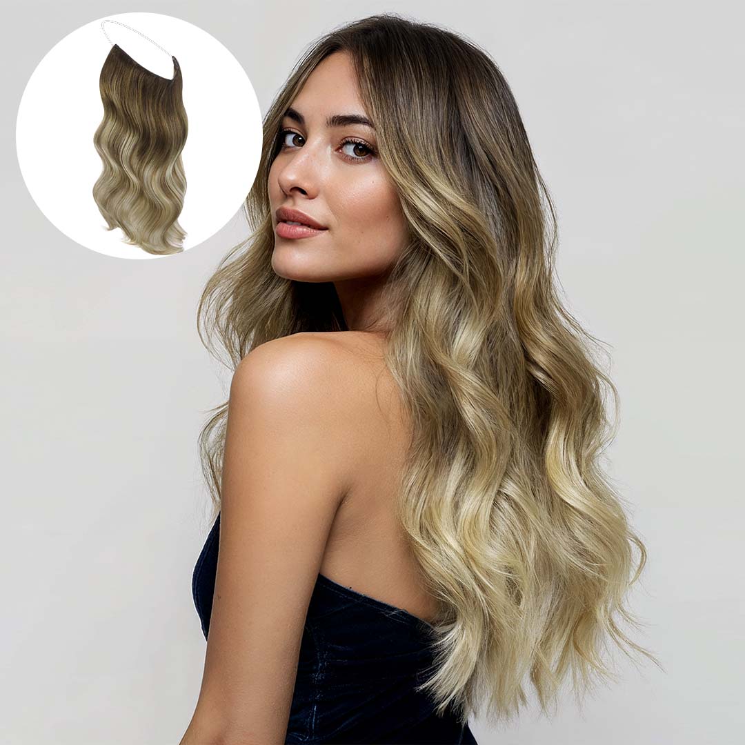 Bleach Blonde Balayage (3/8/613) Wire Hair Extensions (70g-110g)-100% Remy Human Hair.