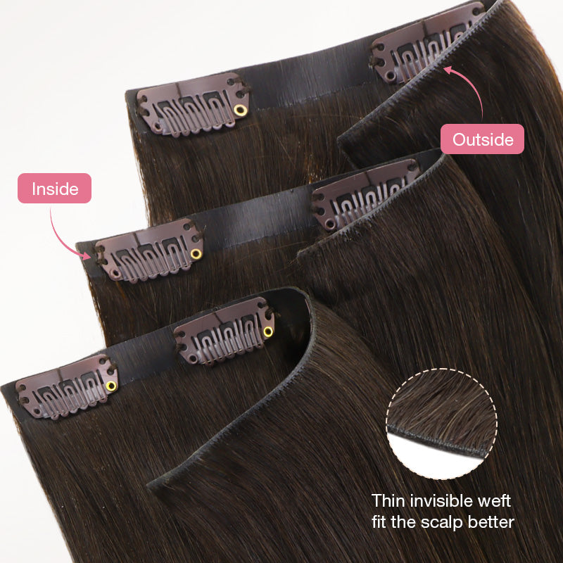 Light Brown (2A) Invisi Edge Seamless Clip-Ins (140g-160g)_100% Remy Human Hair.