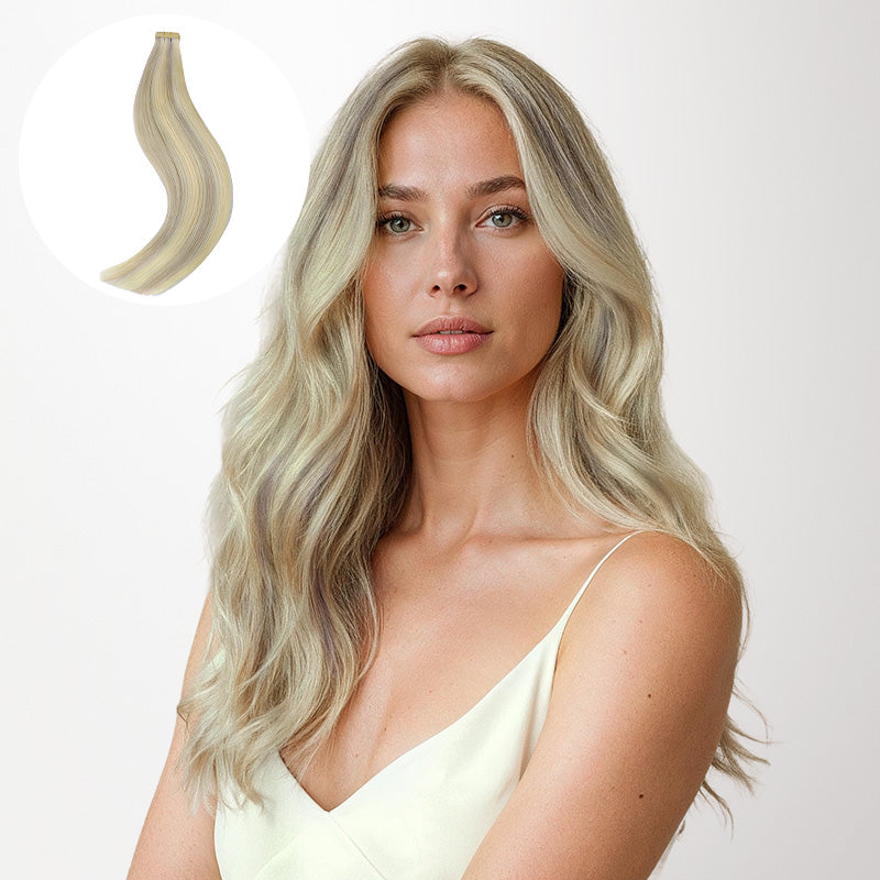 Ash Blonde Highlights (17A/60A) Tape-Ins 50g_100% Remy Human Hair.
