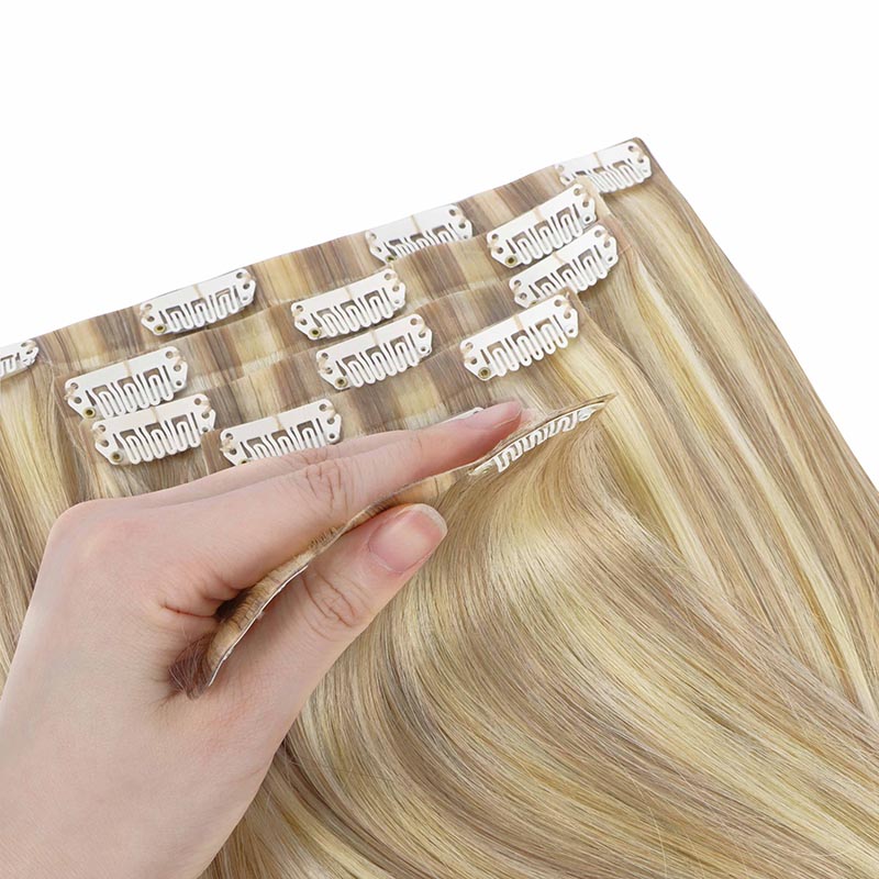 Dark Blonde Highlighted Bleach Blonde (18A/613A) Seamless Clip-Ins [Clearance]_100% Remy Human Hair.