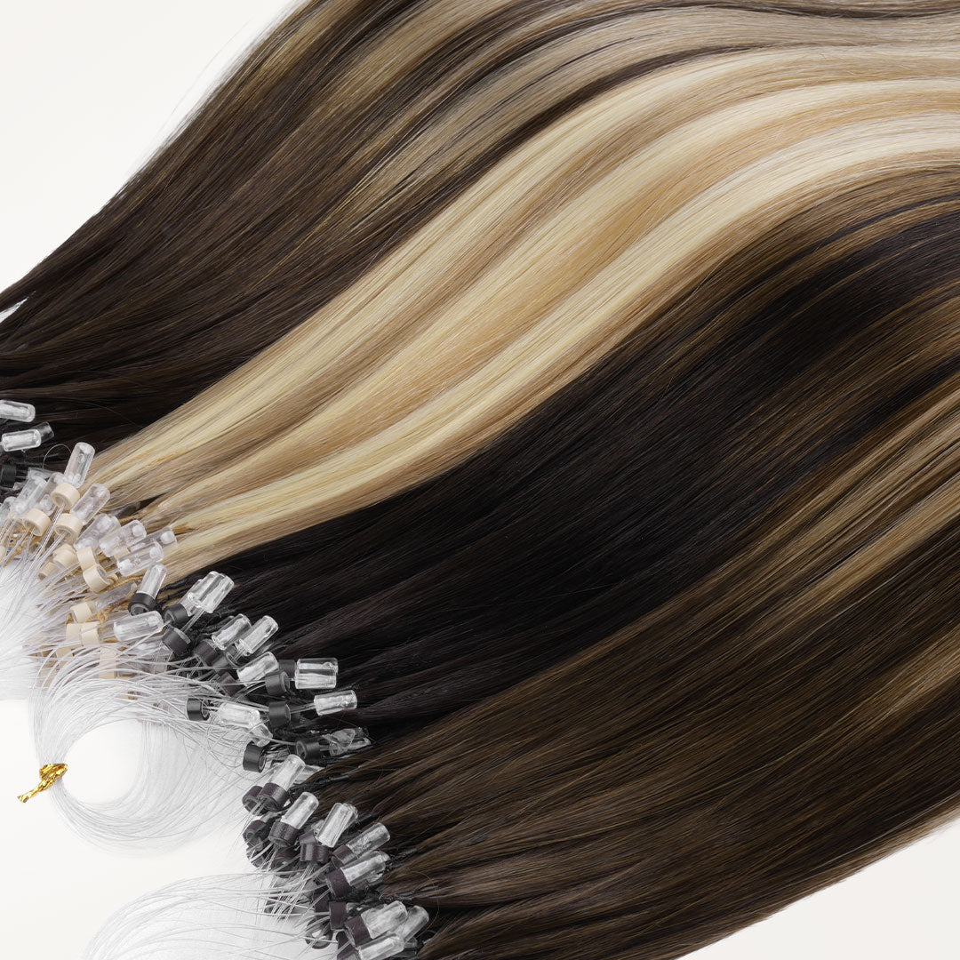 Caramel Blonde Balayage (4/27/4) Micro Link Feather Tip 68g_100% Remy Human Hair.