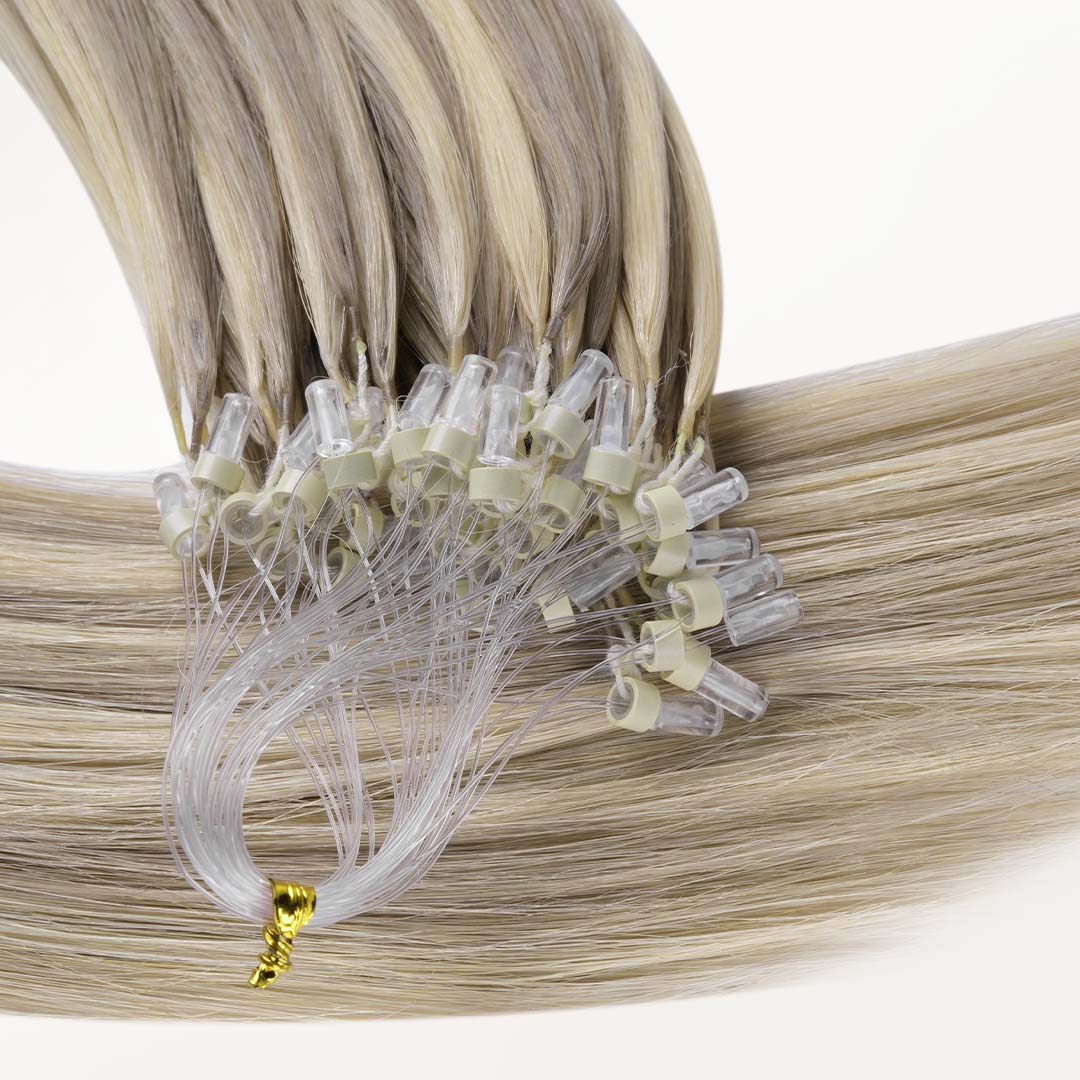 Ash Blonde Highlights (17A/60A) Micro Link Feather Tip 68g_100% Remy Human Hair.