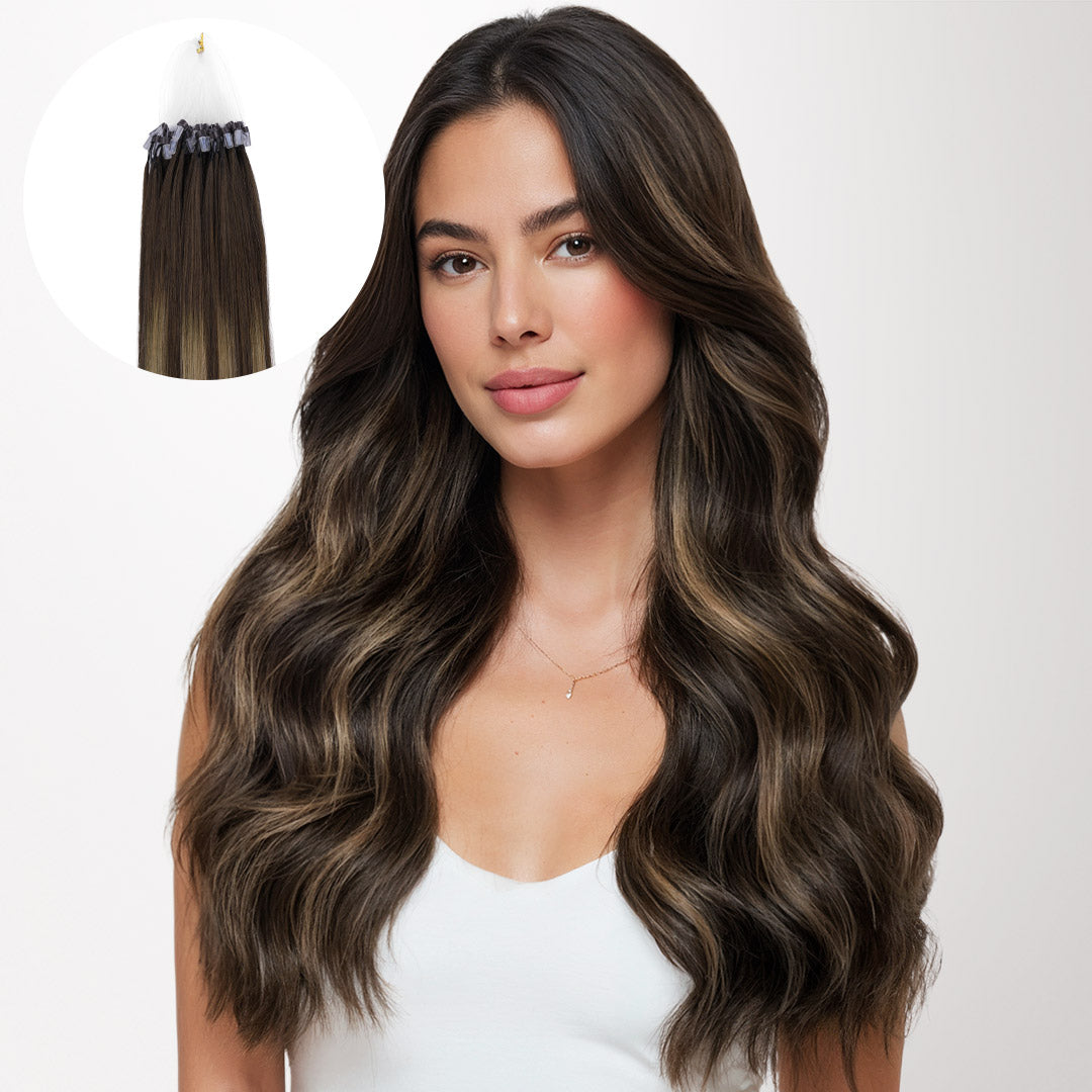 Caramel Blonde Balayage (4/27/4) Micro Link Feather Tip 68g_100% Remy Human Hair.