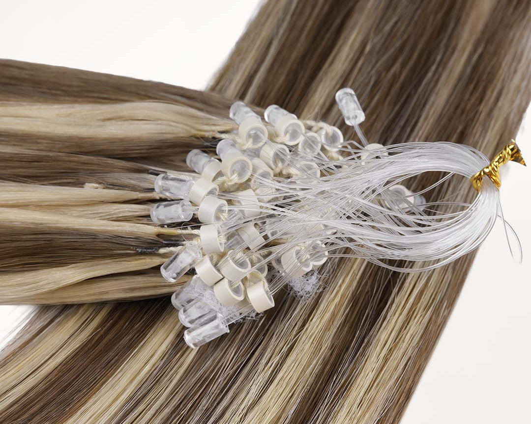 Golden Blonde Highlights (8B/60B) Micro Link Feather Tip 68g_100% Remy Human Hair.