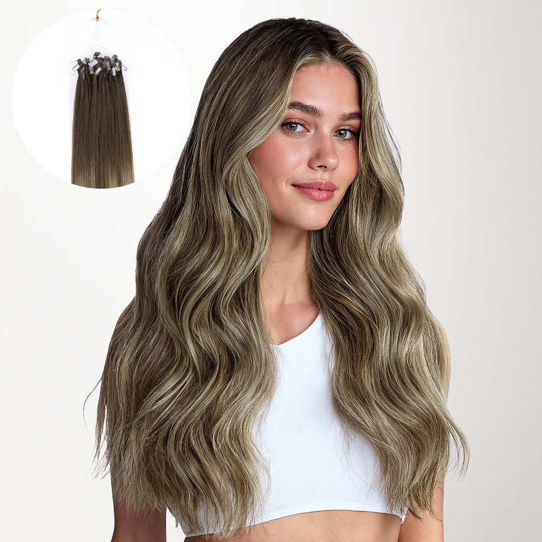 Honey Blonde Balayage (4/26/4) Micro Link Feather Tip 68g_100% Remy Human Hair.
