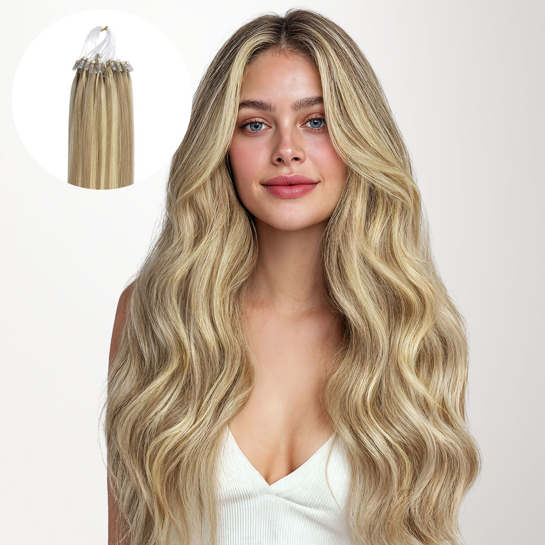 Light Blonde Highlights (16/22A) Micro Link Feather Tip 68g_100% Remy Human Hair.