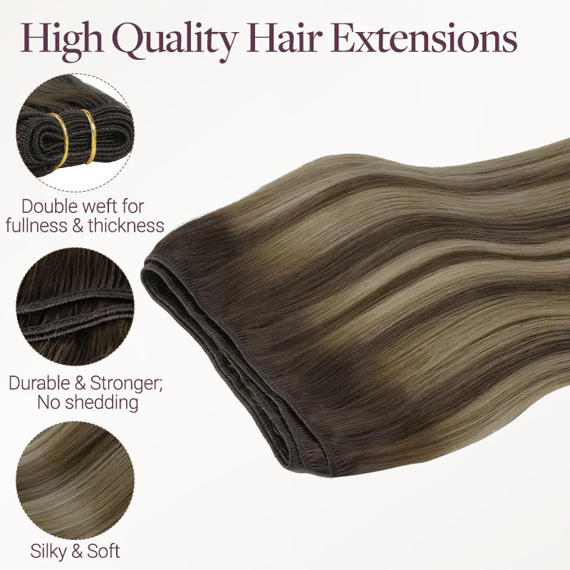 Honey Blonde Balayage (4/26/4) Thick Sew-In Weft Hair Extensions (120g-160g)_100% Remy Human Hair.