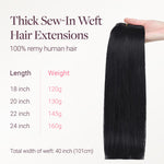 Jet Black (1) Thick Sew-In Weft Hair Extensions (120g-160g)_100% Remy Human Hair.