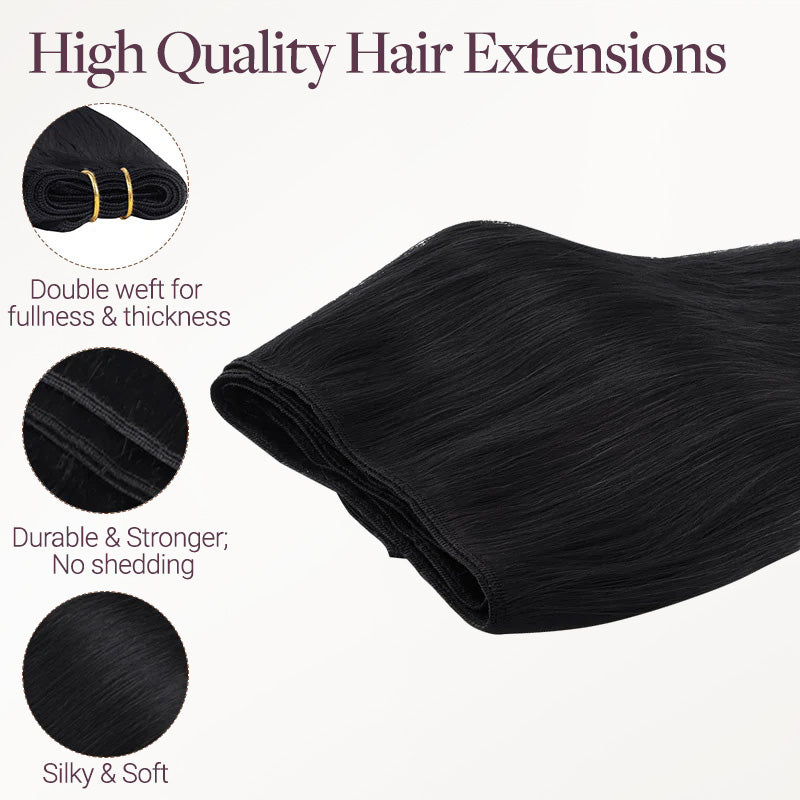 Jet Black (1) Thick Sew-In Weft Hair Extensions (120g-160g)_100% Remy Human Hair.