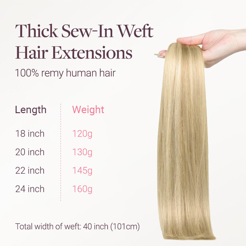 Light Blonde Highlights (16/22A) Thick Sew-In Weft Hair Extensions (120g-160g)_100% Remy Human Hair.