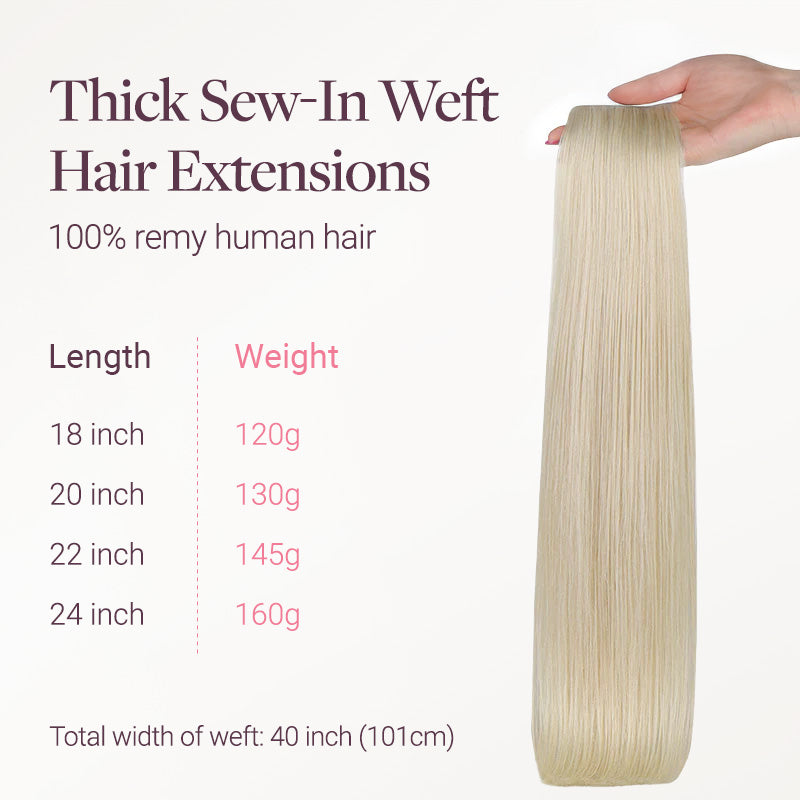 Platinum Blonde (60A) Thick Sew-In Weft Hair Extensions (120g-160g)_100% Remy Human Hair.