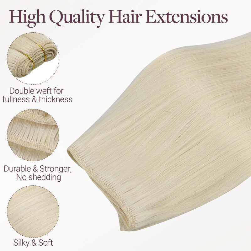 Platinum Blonde (60A) Thick Sew-In Weft Hair Extensions (120g-160g)_100% Remy Human Hair.