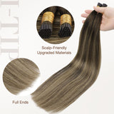 Caramel Blonde Balayage (4/27/4) I-Tip Hair Extensions 50g_100% Remy Human Hair.