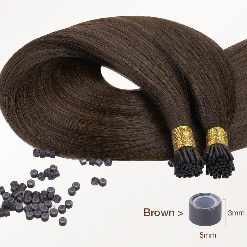Chocolate Brown (4A) I-Tip Hair Extensions 50g_100% Remy Human Hair.