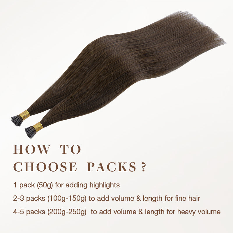 Chocolate Brown (4A) I-Tip Hair Extensions 50g_100% Remy Human Hair.