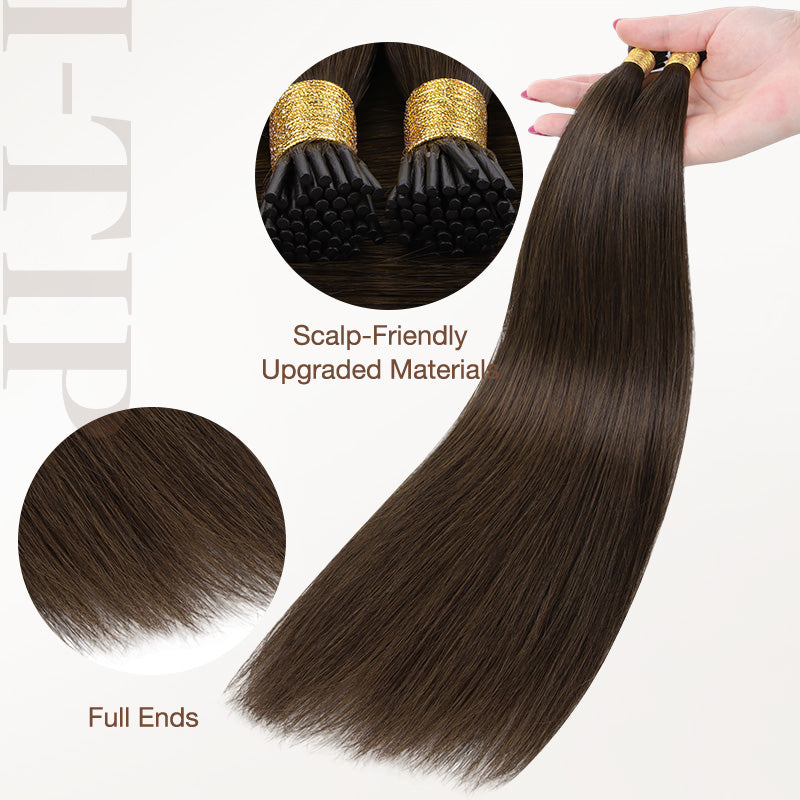 Chocolate Brown (4A) I-Tip Hair Extensions 50g_100% Remy Human Hair.