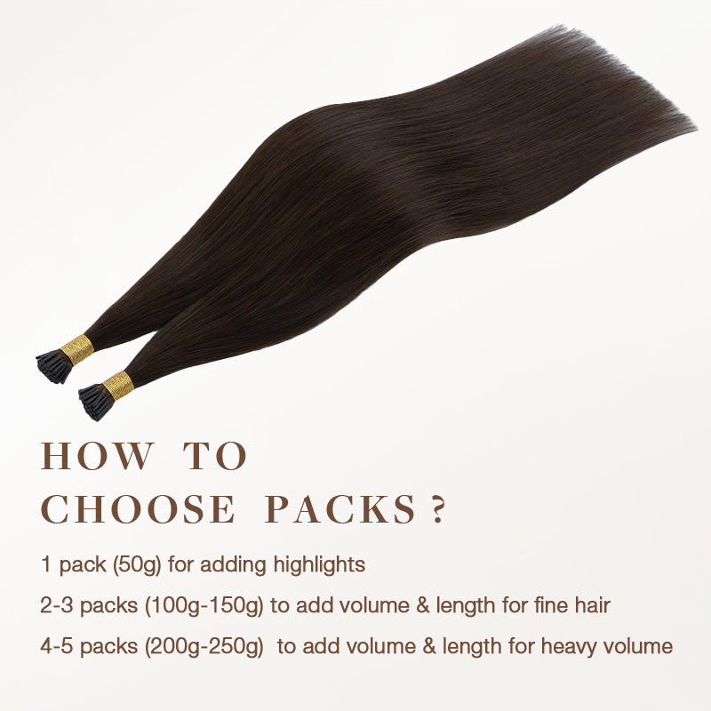 Dark Brown (2) I-Tip Hair Extensions 50g_100% Remy Human Hair.