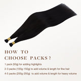 Jet Black (1) I-Tip Hair Extensions 50g_100% Remy Human Hair.