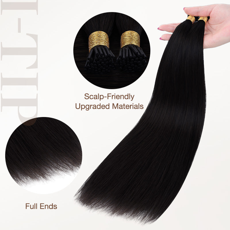 Jet Black (1) I-Tip Hair Extensions 50g_100% Remy Human Hair.