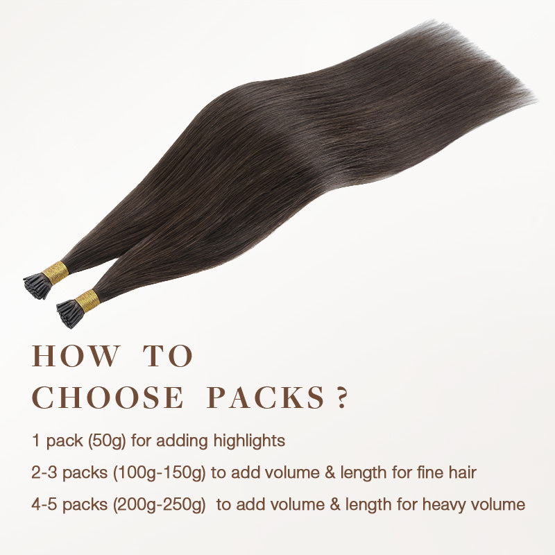 Light Brown (2A) I-Tip Hair Extensions 50g_100% Remy Human Hair.