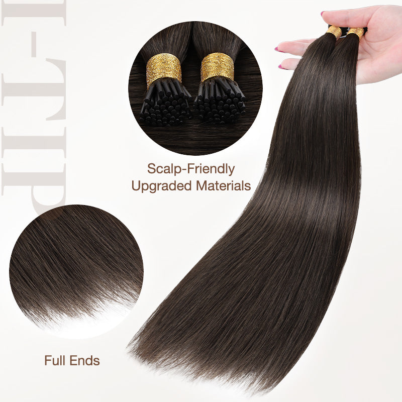 Light Brown (2A) I-Tip Hair Extensions 50g_100% Remy Human Hair.